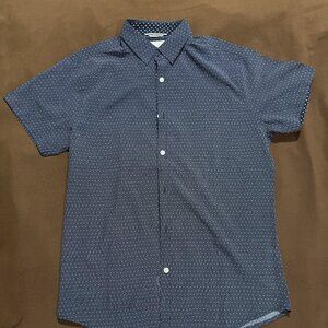 Paper Denim & Cloth Button Up Shirt Men's S Navy with White Polka Dot Pattern